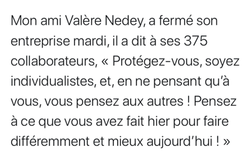 COVID-19 : Les mots de notre Président, Valère NEDEY relayés sur Twitter